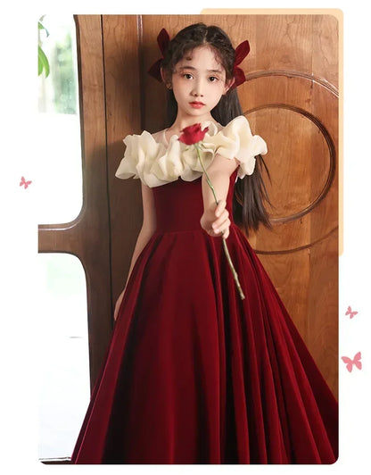 2025 New Party Dresses for Girls Teenage Girl Luxurious Evening Dress Kids VintageNew Years for Eids Quinceanera Red Ball Gown