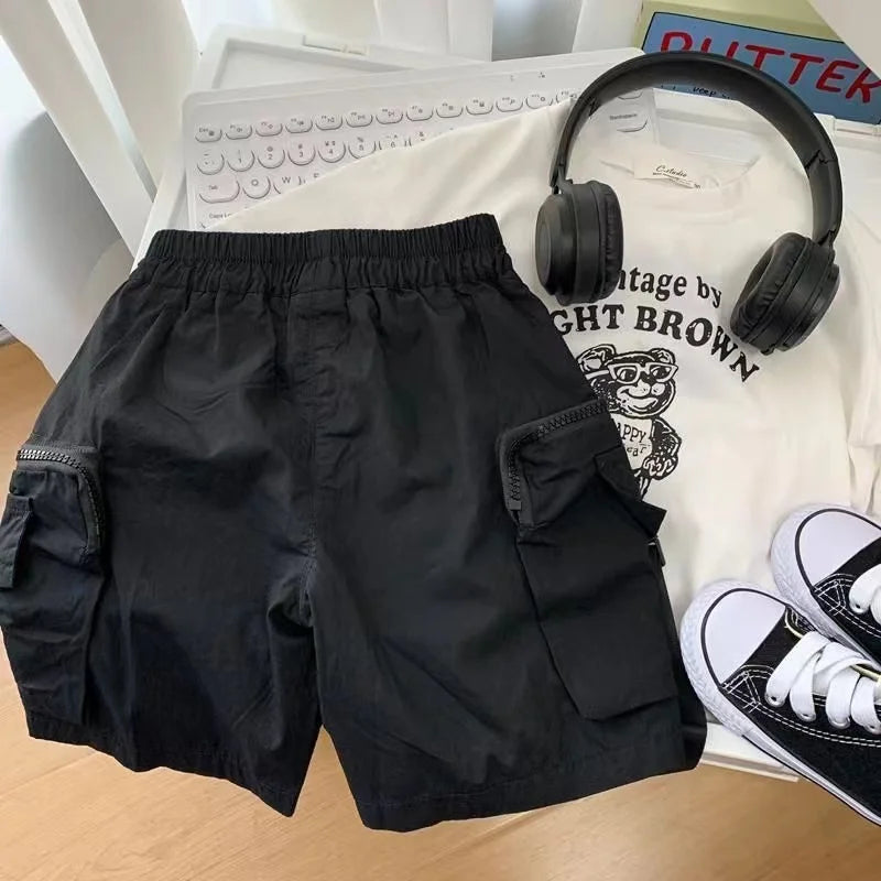 Summer Boys Short Pants Leisure Boys Shorts With Pocket Decoration Calf-Length Trousers For Kids 2024 New
