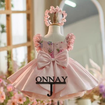 Customized Pink Cute Flower Girl Dress for Girls Wedding Party Gown Pageant Communion Robe De Demoiselle for Girls