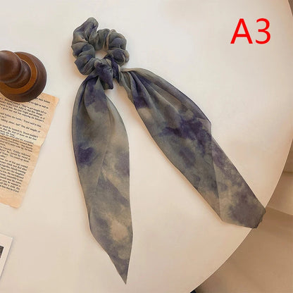 Women Scrunchies Headwear Satin Ribbon Bows Long Hair Ties Girls Ponytail Holder Ties Hair Rubber Bands Hair Accessories