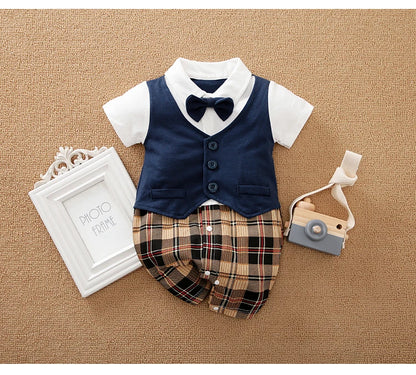 Newborn Clothing Handsome Gentleman Party Dress CottonComfortable AndSoft Summer Boys And Girls 0-18m Short Sleeve Baby Bodysuit