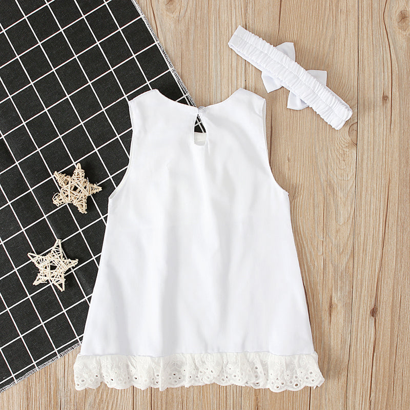 0-24 Months Newborn Infant Baby Girls Dress White Princess Lace Bowknot Sleeveless Dress Headband Clothes Outfit Sets