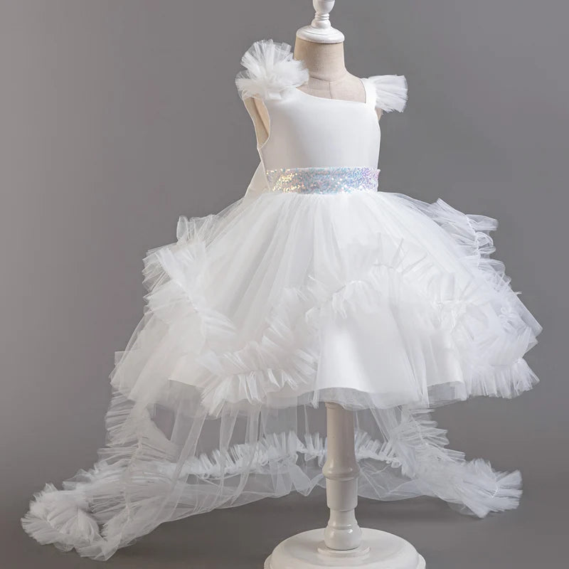 Baby Girls Party Dresses Sleeveless Eleagnt Solid Wedding Evening Ball Gown Holiday Costume Tulle Dress For Little Girl