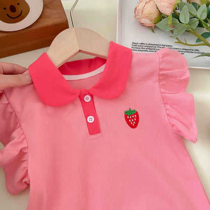 New Summer Kids Dresses for Girls Pure Color All-match Lace Girls  Short-sleeved Dress Baby Princess Dress Girls Clothes