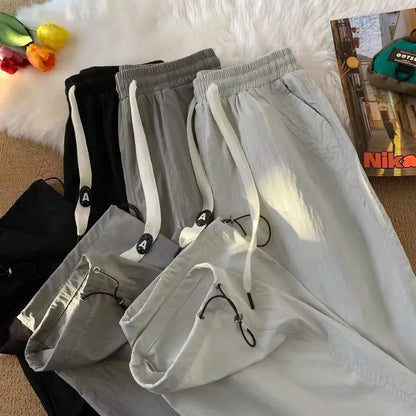 Summer Pants for Men Trendy and Versatile Loose Straight-leg Teenage American Quick-dry Cargo Casual   (Available)