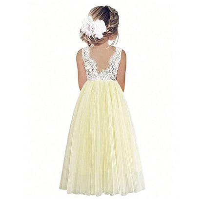 New Girls' Long-Sleeved Lace Gauze Dress Children's Evening Dress Wedding Flower Girl Sweet Lovely Versatile Dress