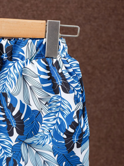 Boys 2025 New Summer Fashion Suit Hawaiian Full-Print Beach Boy Trendy Thin Shirt Shorts Two-Piece Set