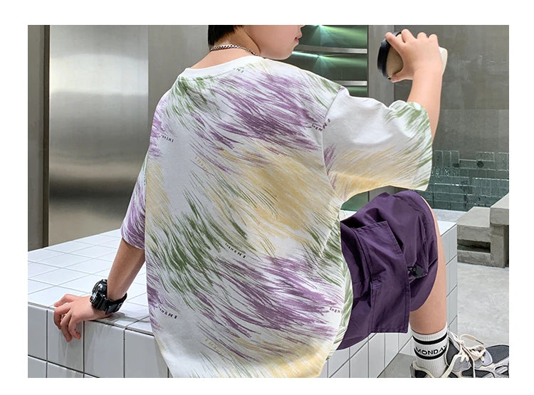 Summer  Boys Shorts Short Sleeve Shorts Handsome High Quality Leisure Sports Simple Two-piece Set.4-16year