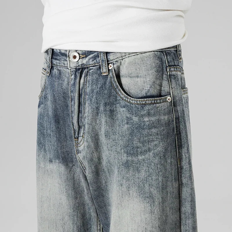 2025 Autumn New Men's Harem Wide Leg Jeans Street Hip-Hop Straight Leg Loose Denim Trousers Large Size Casual Retro Jeans