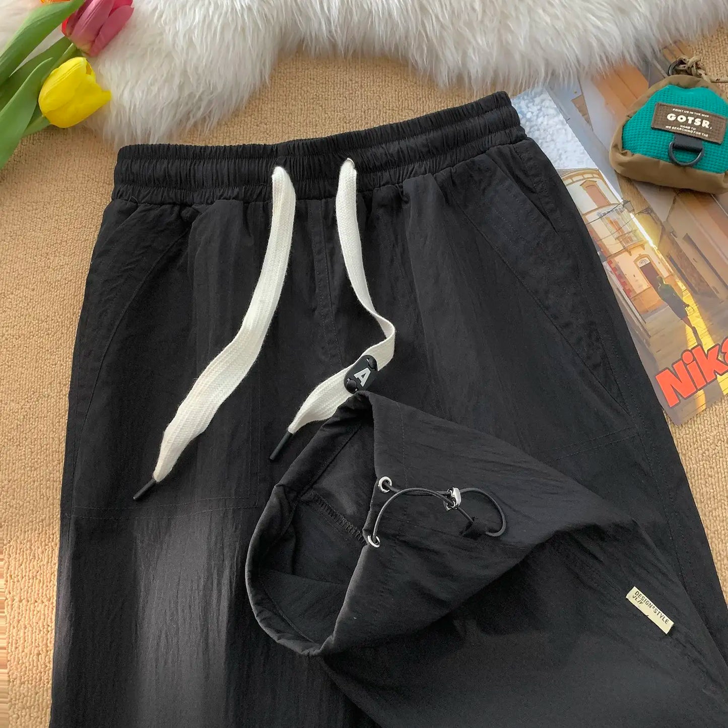 Summer Pants for Men Trendy and Versatile Loose Straight-leg Teenage American Quick-dry Cargo Casual   (Available)
