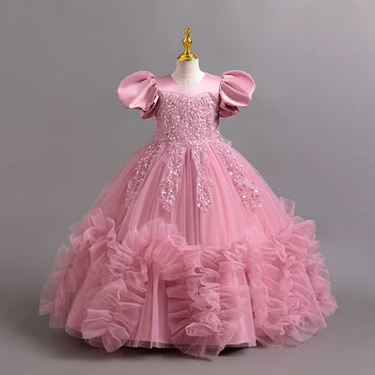 Girls elegant dresses summer girls' wedding dresses sequined mesh puffy dresses birthday party dresses 4-12-year-old children's