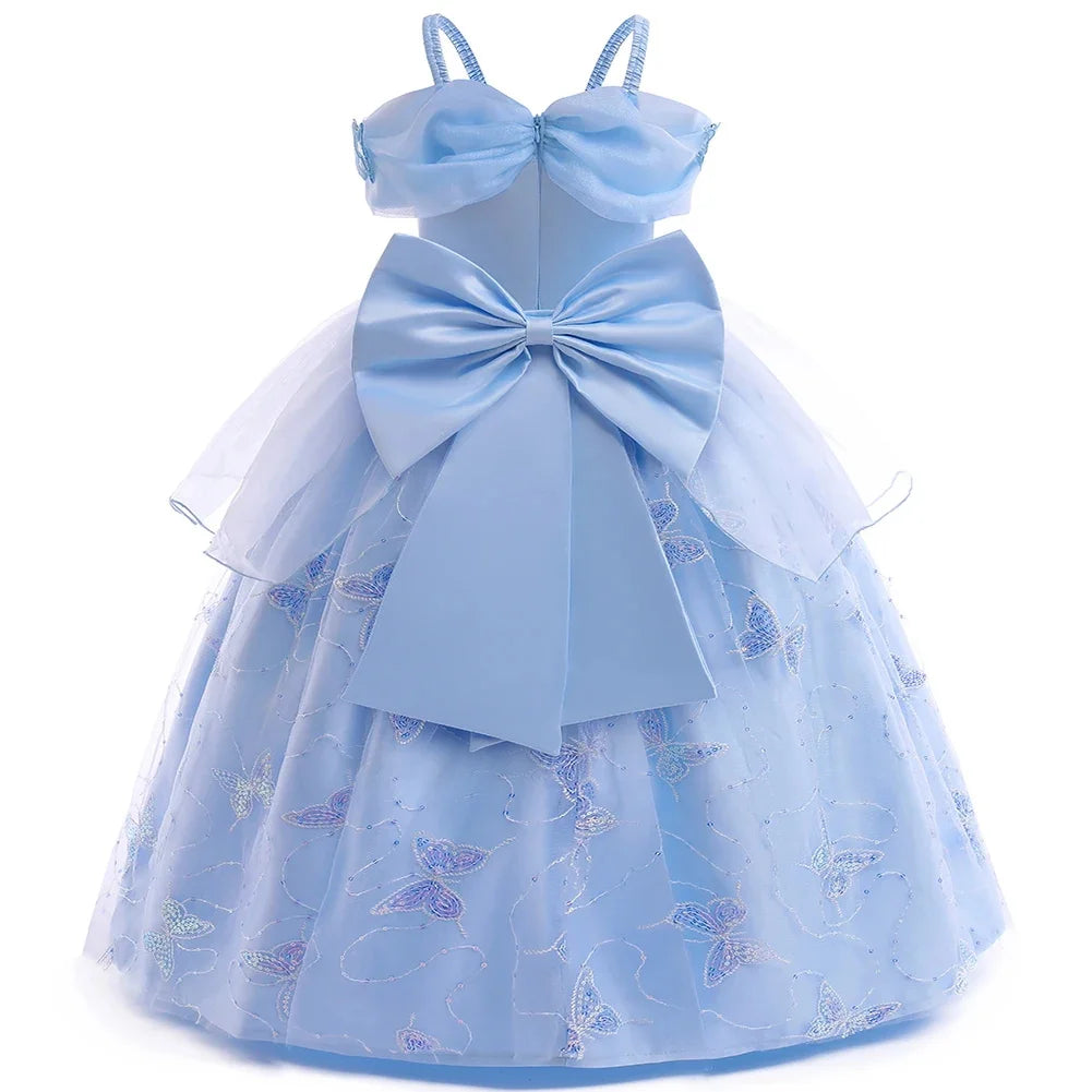 Children's Party Dresses For Girls Elegant Cinderella Princess Dress Kids Girl Butterfly Blue Evening Dress Sequin Prom Dress