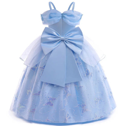 Children's Party Dresses For Girls Elegant Cinderella Princess Dress Kids Girl Butterfly Blue Evening Dress Sequin Prom Dress