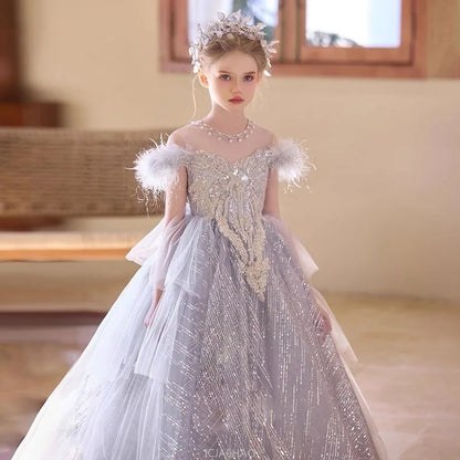 Party Dress Girls Evening Princess Dresses Vestido Piano Recital Performance Outfit Gown Children Costume Birthday Pageant Host