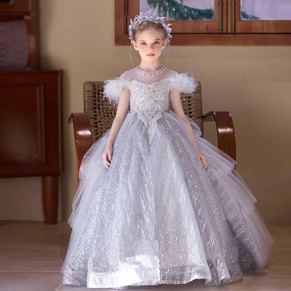 Party Dress Girls Evening Princess Dresses Vestido Piano Recital Performance Outfit Gown Children Costume Birthday Pageant Host