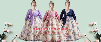 Girl's dress 4-12 years fashionable hollow out long sleeved princess dress carnival birthday wedding flower girl bridesmaid Wear
