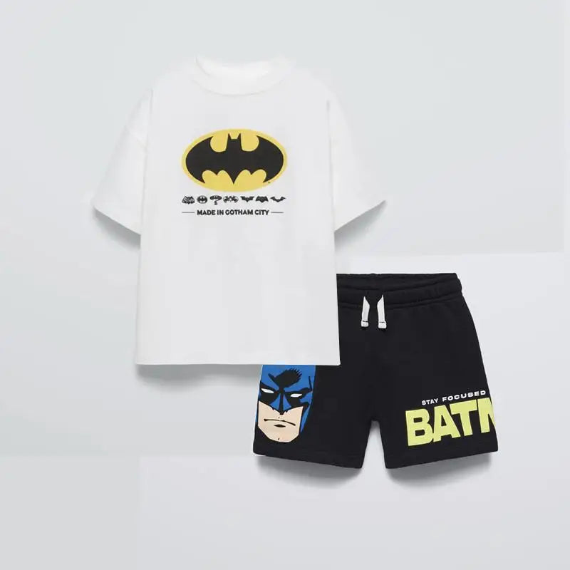 Summer Boys Fashion Costume Printing T-shirt Black Shorts Trendy Clothes Kids Short Sleeve Shorts Children Casual Sports Set