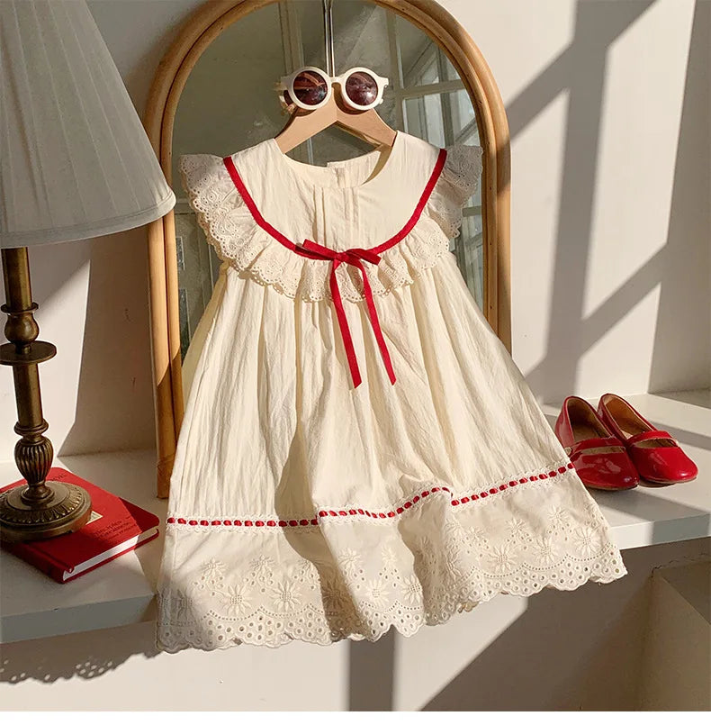 Summer Girl Dress New Fashion Versatile Summer Dress Exquisite Sweet Lace Girl Clothes Simple Ruffled Princess Skirt Ropa Niña