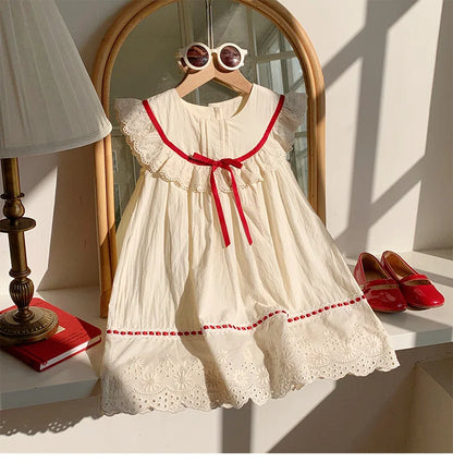 Summer Girl Dress New Fashion Versatile Summer Dress Exquisite Sweet Lace Girl Clothes Simple Ruffled Princess Skirt Ropa Niña