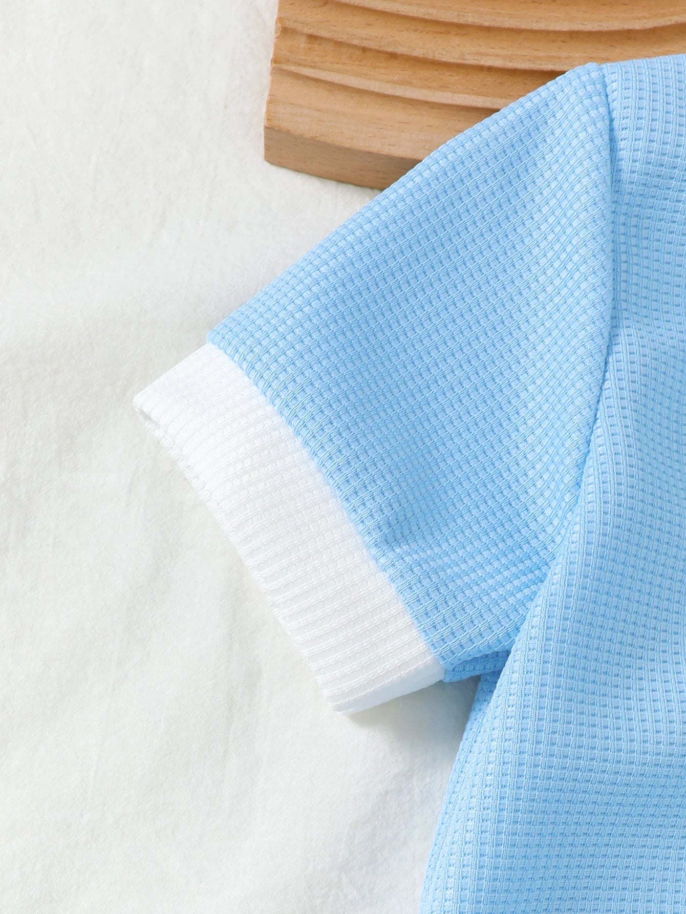 Summer Preppy Baby Boys Light Blue Matching Suit Polo Lapel Commuter Short Sleeve + Pocket Shorts Two-Piece Set