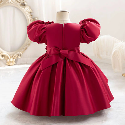 New Kid Party Dress for Occasions Flower Girl Formal Dresses Festive Children Red Clothes 1- 5 Years