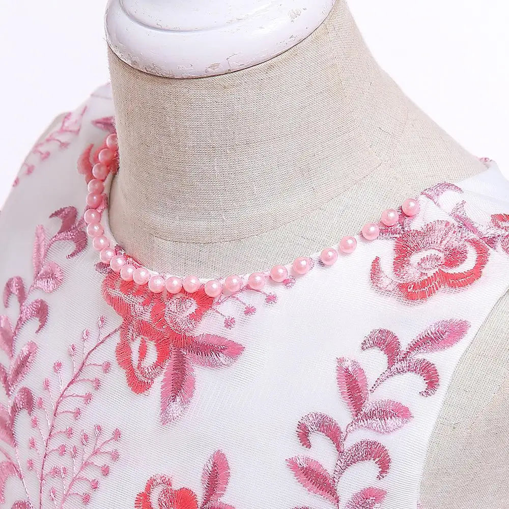 Party Prom Dress For Girls Flower Embroidery Princess Dresses Children Satin Bow Dovetail Dress For Kids Birthday Wedding Gown