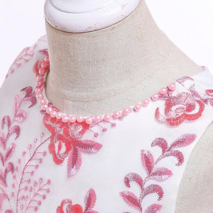 Party Prom Dress For Girls Flower Embroidery Princess Dresses Children Satin Bow Dovetail Dress For Kids Birthday Wedding Gown
