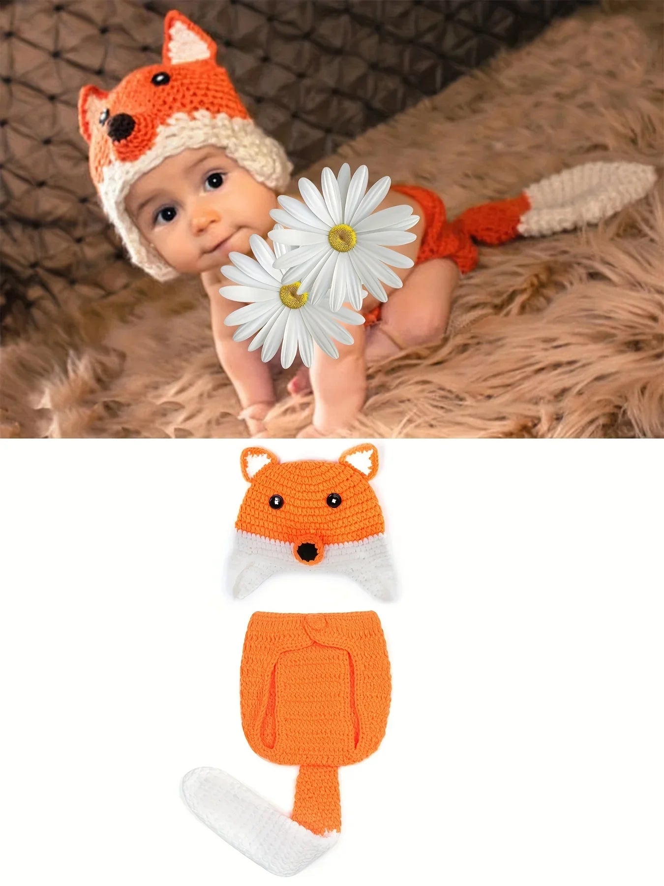 Newborn Photography Outfits Clothes Fox Costume Boy Girl Dress Romper Outfit Baby Handmade Hat Pants Photo Cosplay Photo Props