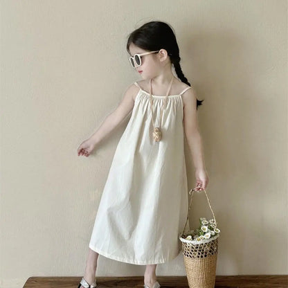 Girls' Summer Clothes Backless Camisole Dress Vacation Style Beach Cool Dress Baby Girl's Suspender Dress with A Large Skirt