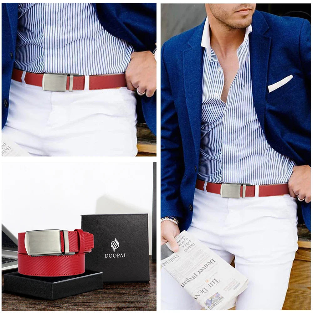 DOOPAI New Mens Belt Hollow Automatic Mens Belt Genuine Leather Luxury Belt  For Men Belt Male Strap Male Metal Automatic Buckle
