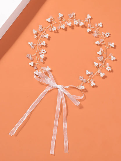 1 件 Bridal Wedding Accessories Handmade Pearl Flower Crystal Soft Chain Hair Bracelet Headband Headwear Hair Accessories