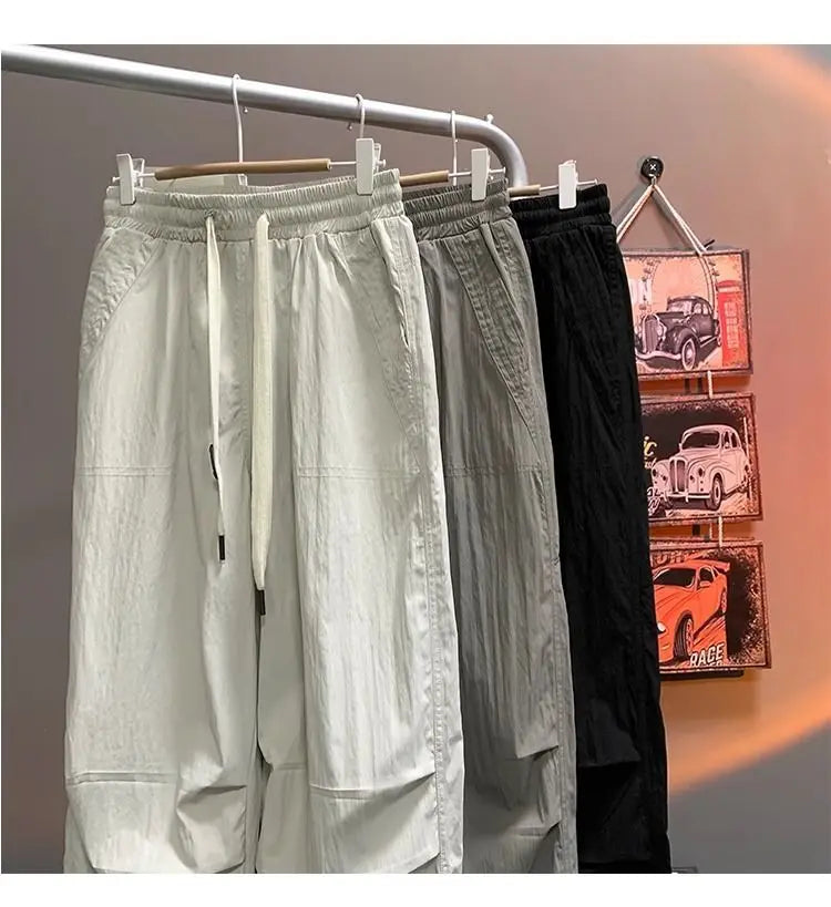 Summer Pants for Men Trendy and Versatile Loose Straight-leg Teenage American Quick-dry Cargo Casual   (Available)