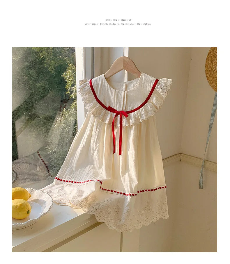 Summer Girl Dress New Fashion Versatile Summer Dress Exquisite Sweet Lace Girl Clothes Simple Ruffled Princess Skirt Ropa Niña