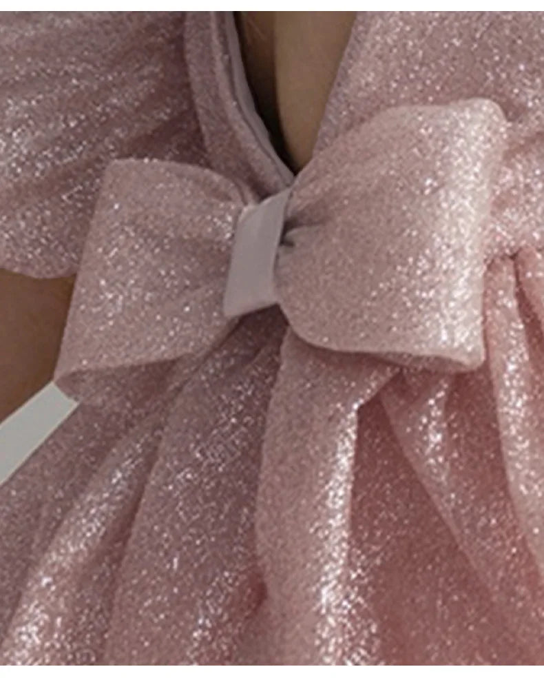 Elegant Puffy Luxury Girls Party Dresses Bowknot Evening Dress Flower Girl Princess Dress For Weddings Solid Bridesmaid Costume