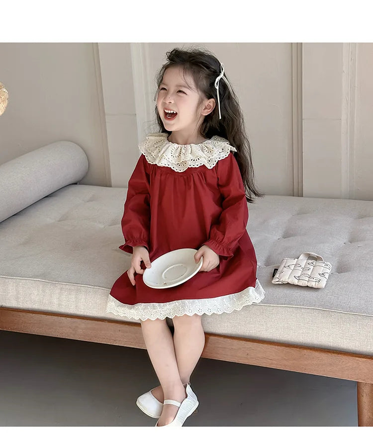 Girls' Dress Spring and Autumn 2025 New Children's Foreign Spring Dress Long Sleeve Skirt Spring Girl Princess Dress