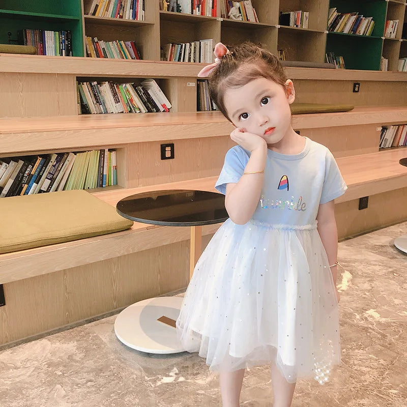New Children's Dresses Summer Thin Baby Short-Sleeved Yankee Princess Dresses Girls Sarong Girls Skirt Girls Summer Dresses