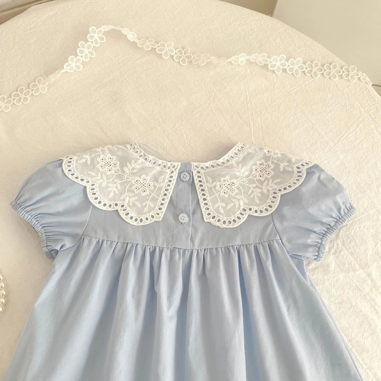 Baby Girls Dress Kids Summer Cute Flowers Dress 1-6 Yrs Children Fashion Doll Collar Princess Dress Blue Cotton Girl's Dresses