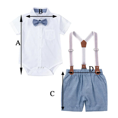 2025 Newborn Baby Gentleman Outfits Suit 2Pcs Bow Tie Romper+Suspenders Shorts Toddler Costume For Boy Wedding Birthday Party
