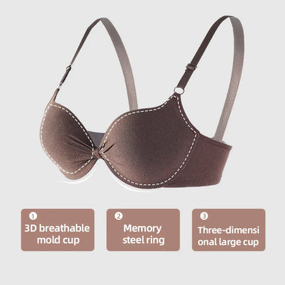 Women's Sexy Cotton Gathered Bra Deep V Underwire Ladied  Brassiere Push Up Lingerie Solid Bras Backless Intimate Underwear (Available)