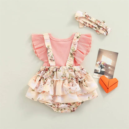 Kids Dress For 0-18 Months Cotton Ruffle Sleeve Cute Butterfly Floral Summer Princess Formal Dresses Newborn Baby Girl Clothes (Available)