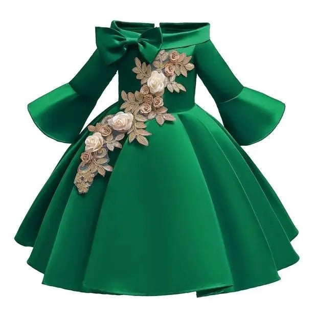 2-10 Yrs Girls Summer Dresses Flower Elegant Kids Princess Party White Dress for Wedding and Birthday Baby Communion Costume