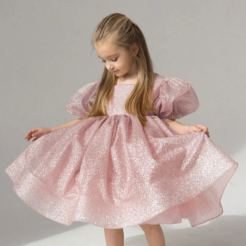 Elegant Puffy Luxury Girls Party Dresses Bowknot Evening Dress Flower Girl Princess Dress For Weddings Solid Bridesmaid Costume