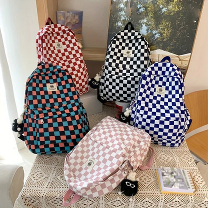 Schoolbags for Female Junior High School Students, High School Students, Middle School Students, Ins Style Girls Backpacks, Girls Checkerboard Backpacks, Five Colors Available