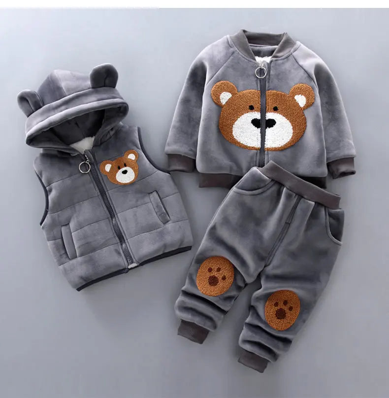 Winter Baby Boys Clothing Sets 2024 Cartoon Toddler Boys Girls Warm Hooded Coats Pants Suit Kids Thick Tracksuit Clothes Set (Stock)