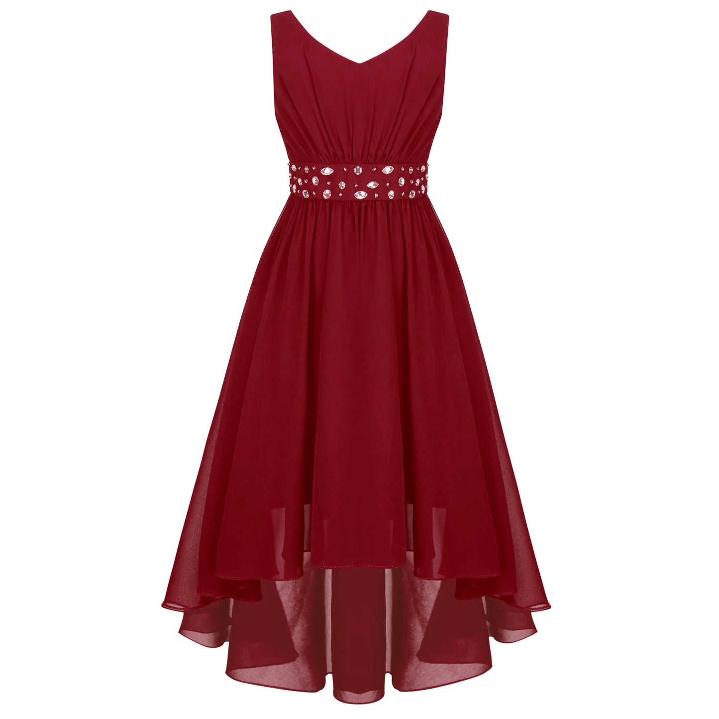 Summer Girls Festive Dress Hi-Lo Tulle Sleeveless Shiny Beaded Dress Flower Kids Wedding Pageant Clothing Evening Communion Gow