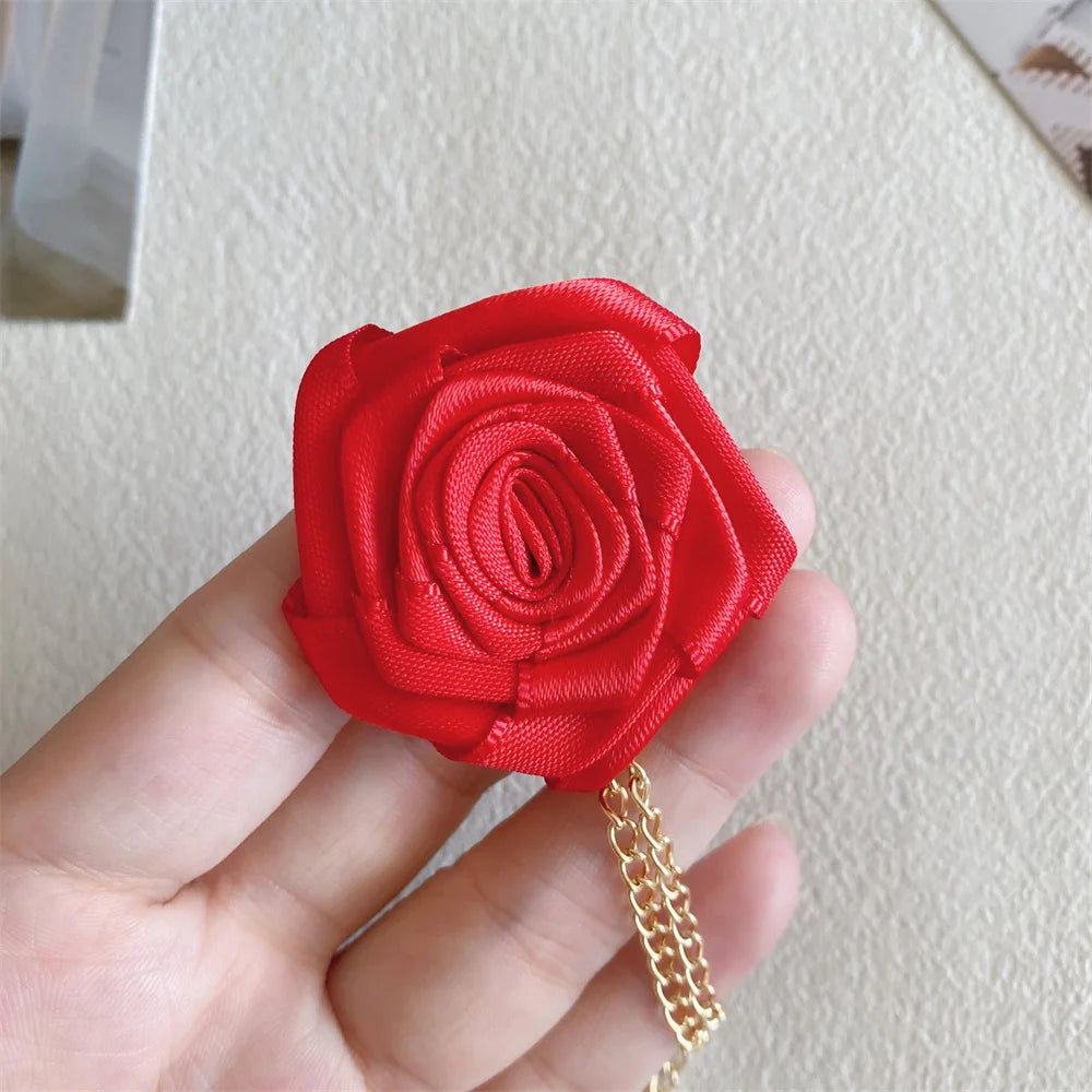 Men Wedding Brooches Cloth Art Handmade Rose Flower Brooch Lapel Pin Badge Tassel Chain Men's Suit Accessories Groom Boutonniere
