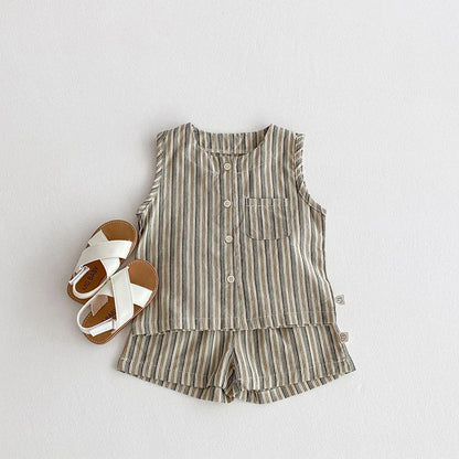 Baby Summer Clothes Boys Vest Set 0-3Y Striped Sleeveless Top Shorts Children's Casual 2Pcs Suit Infant T-shirt Toddler Outfit