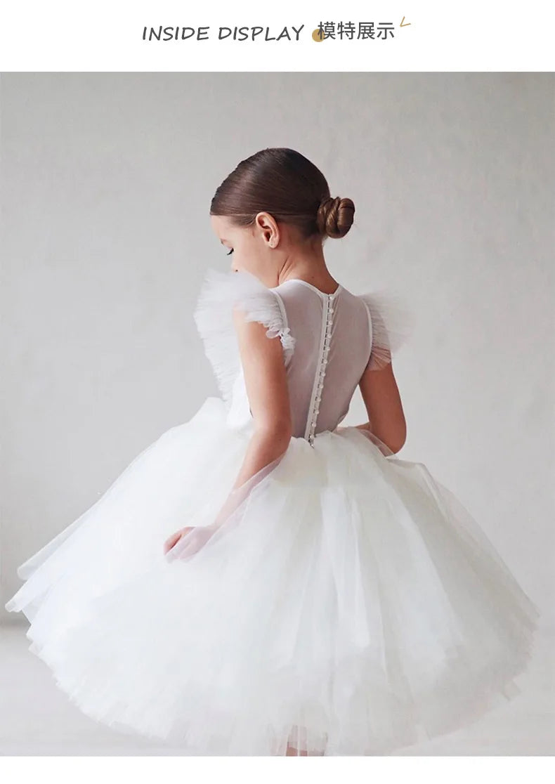2025 New Summer Girls Dress Elegant Fashion Little Princess Dress Long Tulle Kids Lace Wedding Ceremony Dresses For 2-10 Years