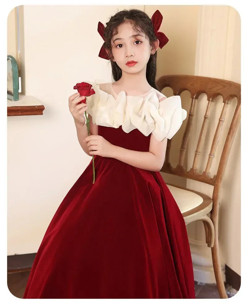 2025 New Party Dresses for Girls Teenage Girl Luxurious Evening Dress Kids VintageNew Years for Eids Quinceanera Red Ball Gown