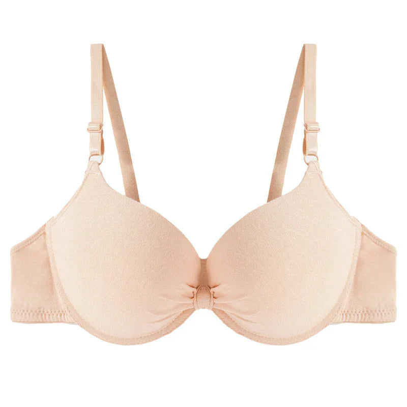 Women's Sexy Cotton Gathered Bra Deep V Underwire Ladied  Brassiere Push Up Lingerie Solid Bras Backless Intimate Underwear (Available)